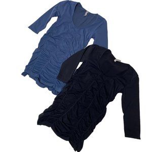 (2) Last Tango 3/4 sleeve scrunch tops size M/L black and blue